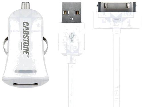 Allume Cigare - Prise Allume-cigare Adaptateur Allume-cigare USB et cable USB compatible avec Apple Dock blanc