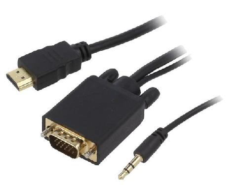 Cable - Connectique Pour Peripherique Adaptateur HDMI 1.4 prise male D-Sub 15pin HD prise male Jack 3.5mm prise male Full HD 1.8m - noir