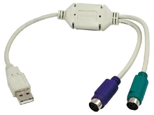 Cable - Connectique Pour Peripherique Adaptateur- USB 1.1- PS-2 femelle x2.USB A prise male - blanc