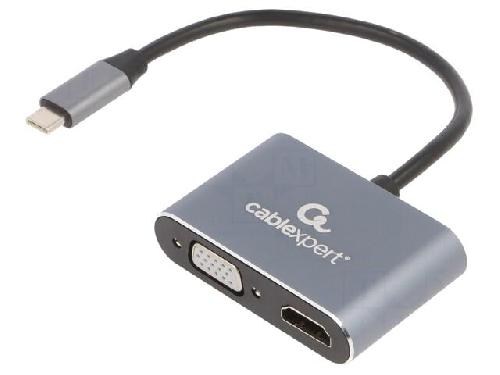 Cable - Connectique Pour Peripherique Adaptateur USB C 3.0 prise male D-Sub 15pin HD femelle HDMI femelle UHD 4K 3D 0.15m - Noir