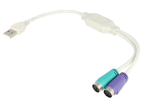 Cable - Connectique Pour Peripherique Adaptateur USB PS2 femelle x2 USB A prise male - Blanc
