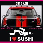 Adhesif - I Love Sushi - 12 cm - Noir Argent ou Blanc