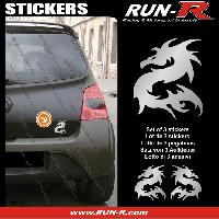 Adhesifs & Stickers Auto 3 stickers DRAGON 11 cm - ARGENT - Run-R
