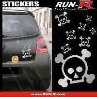 Adhesifs & Stickers Auto Lot stickers tete de mort SKULL RAIN format A4 - ARGENT - Run-R