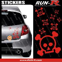 Adhesifs & Stickers Auto Lot stickers tete de mort SKULL RAIN format A4 - ROUGE - Run-R