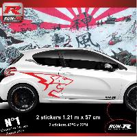 Adhesifs & Stickers Auto Pack de 2 stickers lateraux compatible avec PEUGEOT 208 207 206 Lion rouge - Run-R