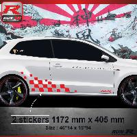 Adhesifs & Stickers Auto Sticker bas de caisse 001R MOTORSPORT compatible avec VW POLO 6R - Rouge - Run-R