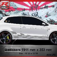 Adhesifs & Stickers Auto Sticker bas de caisse 007A GTRS compatible avec VW POLO 6R - Argent - Run-R