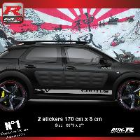 Adhesifs & Stickers Auto Sticker bas de caisse 00EIA compatible avec CITROEN CACTUS Argent Racing - Run-R