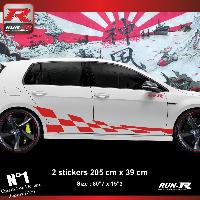 Adhesifs & Stickers Auto Sticker bas de caisse 00FBR VW GOLF 7 - Grand damier Rouge - Run-R