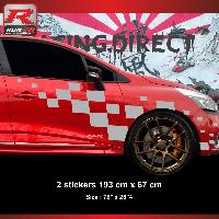 Adhesifs & Stickers Auto Sticker damier geant compatible avec aile avant RENAULT CLIO RS Argent - Run-R