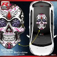 Adhesifs & Stickers Auto Sticker de toit CALAVERA compatible avec peugeot 207 et 208 tete de mort - Version blanc et rose - Run-R