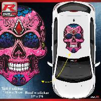 Adhesifs & Stickers Auto Sticker de toit CALAVERA compatible avec peugeot 207 et 208 tete de mort - Version Rose et bleu - Run-R