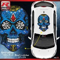 Adhesifs & Stickers Auto sticker de toit CALAVERA compatible avec peugeot 208 et 207 tete de mort - Version bleu et or - Run-R