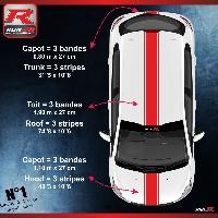 Adhesifs & Stickers Auto Stickers 00AHR triple bandes de toit et capot Rouges compatible avec Peugeot 206 207 208 - Run-R