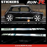 Adhesifs Mini 2 stickers MINI COOPERS S 140 cm - CHROME lettres NOIRES - Run-R