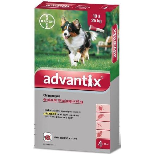 Antiparasitaire - Pipette - Lotion - Collier - Pince - Spray -shampoing - Crochet Tique Advantix Chien Solution Antiparasitaire Race Moyenne 10 a 25kg 4 pipettes