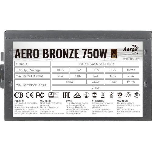 Bloc D'alimentation Interne AEROCOOL - Alimentation PC non modulaire - Aero Bronze 750W -80+Bronze- - 750W -ACPB-AR75AEC.11-