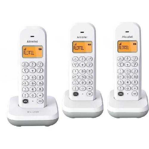 Telephone Fixe - Pack Telephones ALCATEL E195-S Voice Trio - Telephones fixes avec repondeur 14min - Fonction mains libres - Repertoire 50 numeros - Blanc-Gris