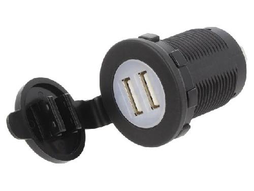 Modules divers aux usb Alimentation automobile- USB A femelle x2- Tens.alim- 12-24VDC - Noir