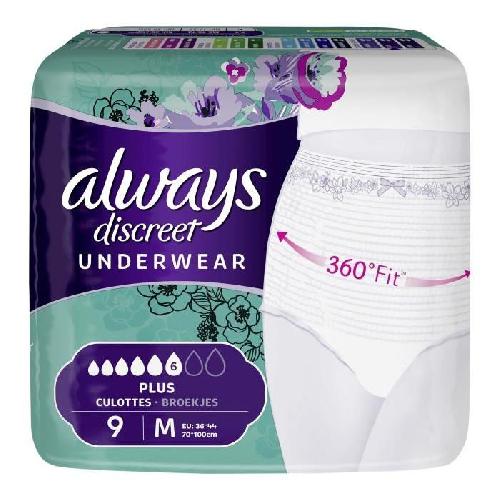 ALWAYS Discreet Culottes Incontinence taille Plus M x9
