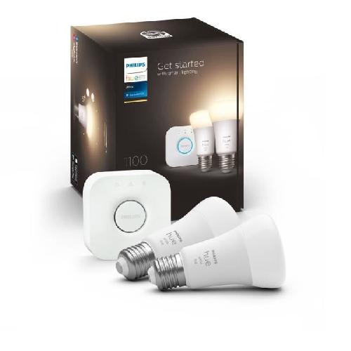 Ampoules connectées Philips Hue Kit de démarrage ampoule connectée White 9.5 Watt E27 x2 + Philips Hue Bridge