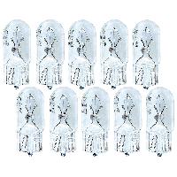 Ampoules Wedgebase - Veilleuses 10 Ampoules T10 - 12V 5W - Wedgebase - W2.1x9.5D 2800K - Blanc