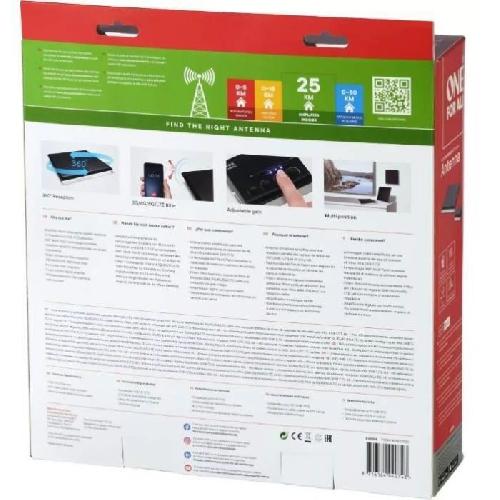 Antenne (hors Parabole) Antenne TV Interieure ONE FOR ALL SV9395 Full HD 3D Line amplifiee. filtre 5G. reception 360o. possibilite de la positionner au mur