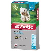 Antiparasitaire - Pipette - Lotion - Collier - Pince - Spray -shampoing - Crochet Tique ADVANTIX Chien Solution Antiparasitaire Petite Race 4 a 10kg 4 pipettes