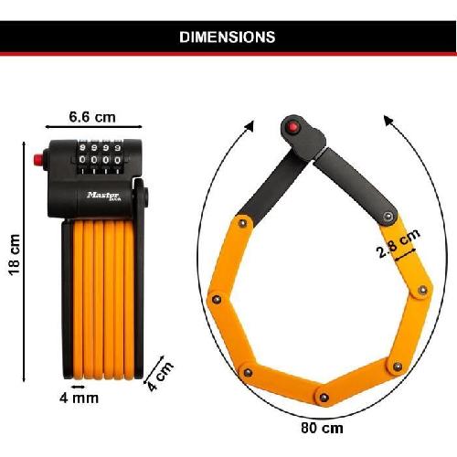 Antivol Antivol Vélo a Code - MASTER LOCK - 8336EURDPRO - Acier Trempé. Combinaison Programmable. Support Inclus