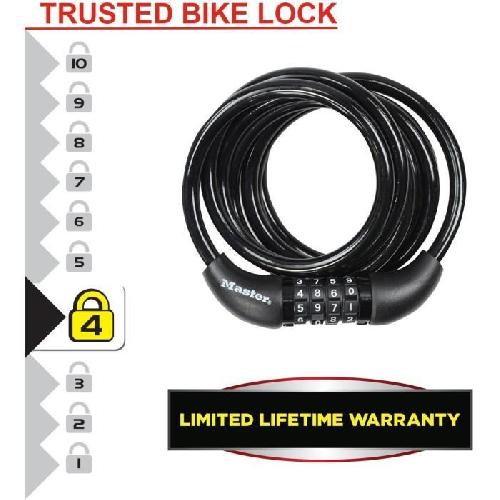 Antivol Antivol Vélo - MASTER LOCK - 8221EURDPRO - Câble torsadé 1.8m - Combinaison programmable