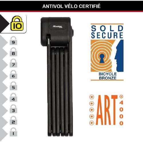 Antivol Antivol Vélo Pliable - MASTER LOCK - 8333EURDPRO - Acier Trempé. 3 Clés. Certifié. Support Inclus