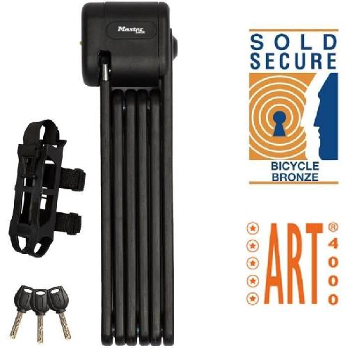 Antivol Antivol Vélo Pliable - MASTER LOCK - 8333EURDPRO - Acier Trempé. 3 Clés. Certifié. Support Inclus