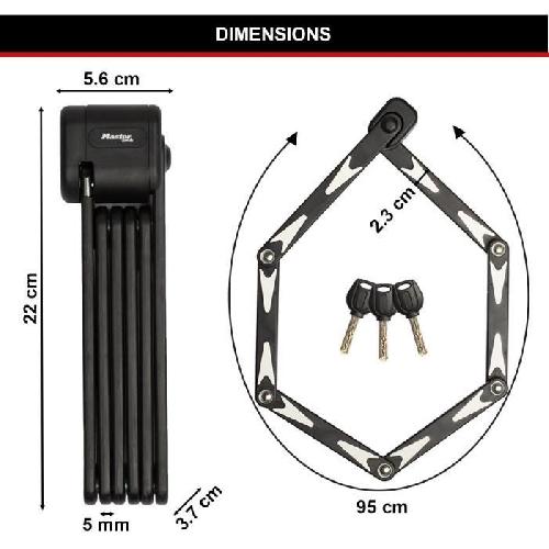 Antivol Antivol Vélo Pliable - MASTER LOCK - 8333EURDPRO - Acier Trempé. 3 Clés. Certifié. Support Inclus