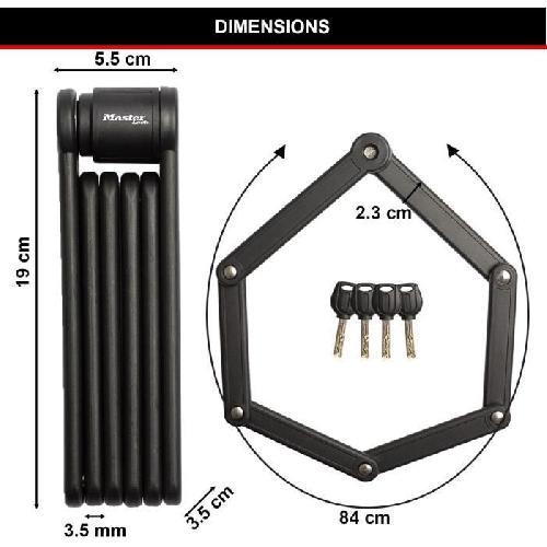 Antivol Antivol Vélo Pliable - MASTER LOCK - 8335EURDPRO - Acier Trempé. 4 Clés. Support Inclus