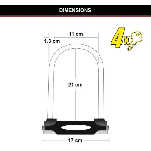 Antivol Antivol Vélo U - MASTER LOCK - 8195EURDPROCOLWR - Acier Cémenté. Clé. Rouge