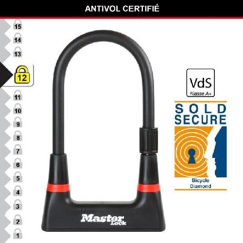 Antivol Antivol Vélo U - MASTER LOCK - 8279EURDPRO - Acier Cémenté. Clé. Certifié