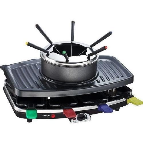 Appareil A Raclette Appareil 3 en 1 - FAGOR - FG816 - 1100W  - 8 poelons - 6 pics a fondue - Thermostat réglable