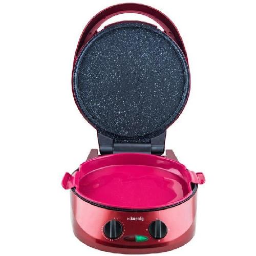 Four Appareil a tarte express HKoeNIG - TRT180 - Four a Pizza - Multicuiseur Multifonction - Temperature jusqu'a 210oC - Rouge - 1800W