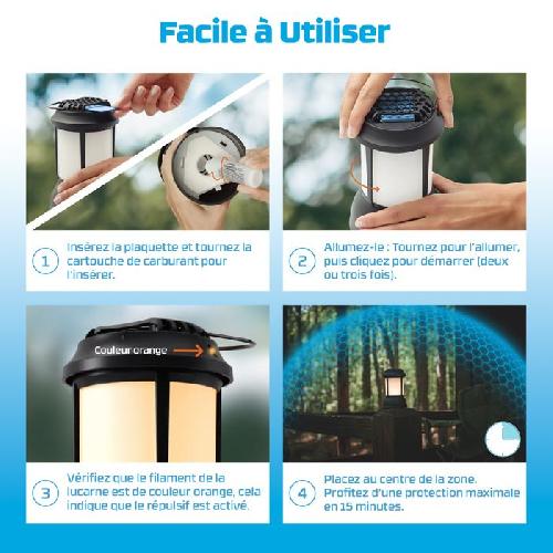 Produit Insecticide Appareil Anti-Moustiques et Moustiques Tigre sans fil - Lanterne Noire - 20m2 de Protection