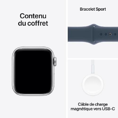 Montre Bluetooth - Montre Connectee - Montre Intelligente Apple Watch SE GPS - 40mm - Boîtier Silver Aluminium - Bracelet Storm Blue Sport Band - M/L