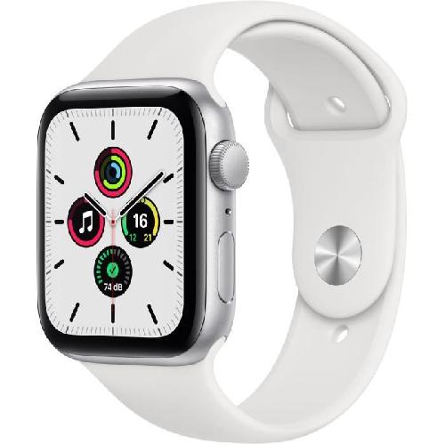Montre Bluetooth - Montre Connectee Apple Watch SE GPS. 44mm Boitier en Aluminium Argent avec Bracelet Sport Blanc