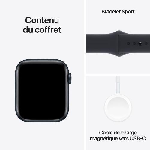 Montre Bluetooth - Montre Connectee - Montre Intelligente Apple Watch SE GPS - 44mm - Boîtier Midnight Aluminium - Bracelet Midnight Sport Band - M/L