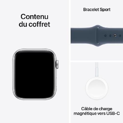 Montre Bluetooth - Montre Connectee - Montre Intelligente Apple Watch SE GPS - 44mm - Boîtier Silver Aluminium - Bracelet Storm Blue Sport Band - S/M