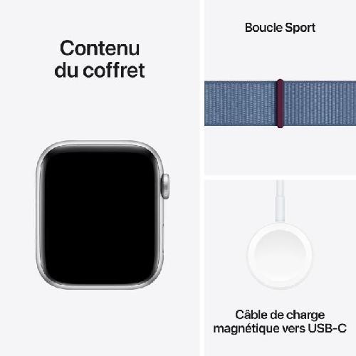 Montre Bluetooth - Montre Connectee - Montre Intelligente Apple Watch SE GPS - 44mm - Boîtier Silver Aluminium - Bracelet Winter Blue Sport Loop