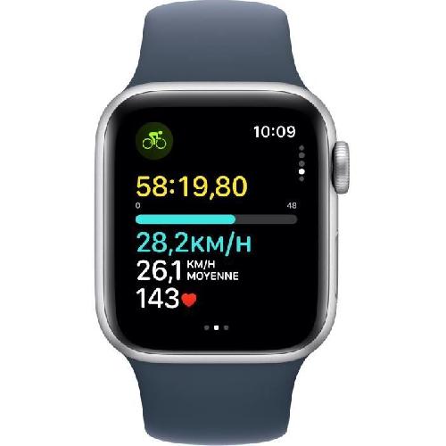 Montre Bluetooth - Montre Connectee - Montre Intelligente Apple Watch SE GPS + Cellular - 40mm - Boîtier Silver Aluminium - Bracelet Storm Blue Sport Band - S/M