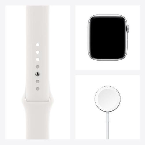 Montre Bluetooth - Montre Connectee Apple Watch SE GPS + Cellular. 44mm Boitier en Aluminium Argent avec Bracelet Sport Blanc
