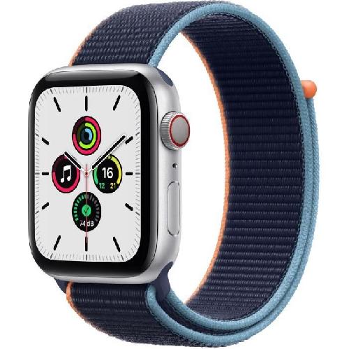 Montre Bluetooth - Montre Connectee Apple Watch SE GPS + Cellular. 44mm Boitier en Aluminium Argent avec Bracelet Sport Bleu Intense