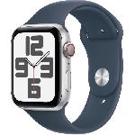 Apple Watch SE GPS + Cellular - 44mm - Boîtier Silver Aluminium - Bracelet Storm Blue Sport Band - M/L
