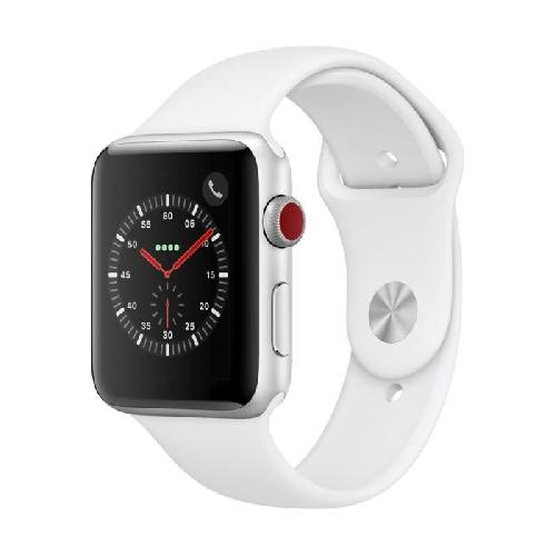Montre Bluetooth - Montre Connectee Apple Watch Series 3 GPS + Cellular. 42mm Boitier en aluminium argente avec bracelet sport blanc
